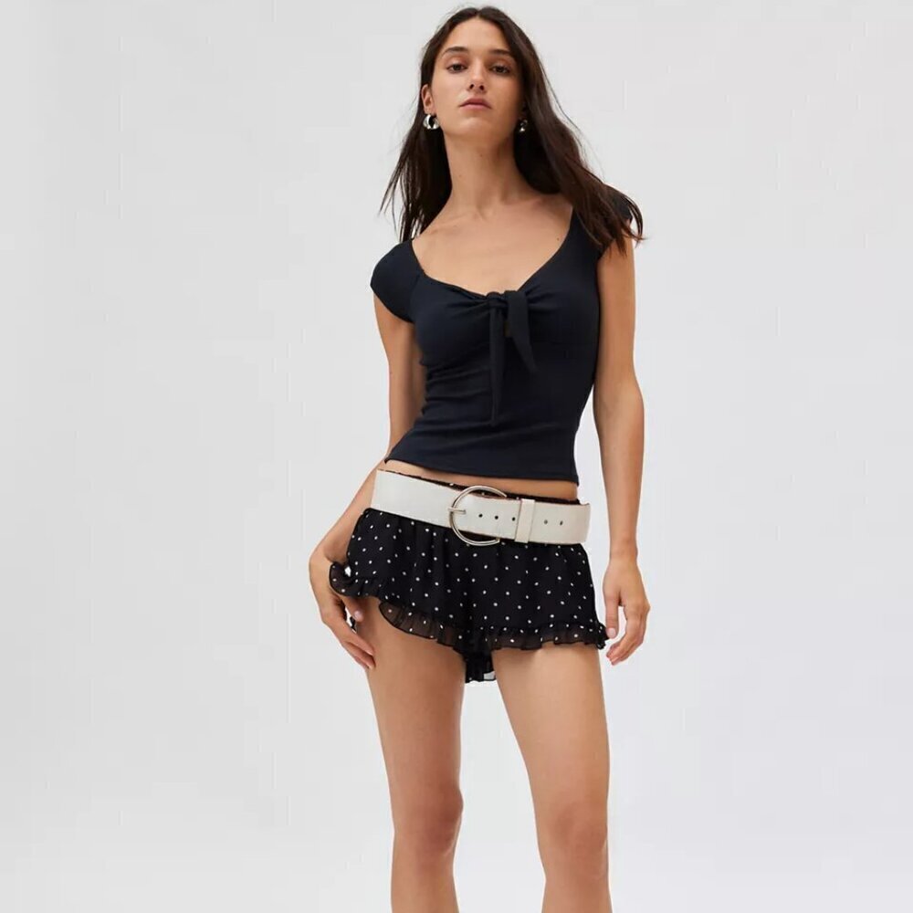 NWT UO Kimchi Blue Brittney Tie Front Black Fitted Top